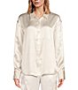Color:Cream - Image 1 - Satin Long Sleeve Full Button Down Coordinating Shirt