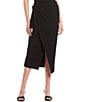 Color:Black - Image 1 - Wrap Tie High Rise Pull-On Midi Skirt