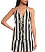 Every Stripe Linen Blend V-Neck Halter Coordinating Top, Color:Navy Stripe - Image 1