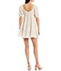Color:Ivory - Image 2 - Striped Short Puff Sleeve Sweetheart Neck Tiered Mini Dress