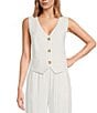 Color:White - Image 1 - Striped Sleeveless V-Neck Button Front Coordinating Vest
