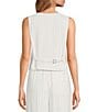 Color:White - Image 2 - Striped Sleeveless V-Neck Button Front Coordinating Vest
