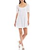 Color:White - Image 1 - Square Neck Short Puff Sleeve Tiered Mini Babydoll Dress