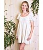 Color:White - Image 3 - Square Neck Short Puff Sleeve Tiered Mini Babydoll Dress