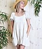 Color:White - Image 4 - Square Neck Short Puff Sleeve Tiered Mini Babydoll Dress