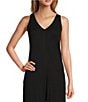 Every V-Neck Knit Sleeveless Wide Leg Crop Jumpsuit, Color:Black - Image 3