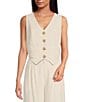 Color:Birch - Image 1 - V-Neck Sleeveless Button Front Back Ties Coordinating Suit Vest