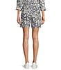 Every Woven Doodle Print Linen Blend High Rise Pull On Coordinating Shorts, Color:Multi - Image 2