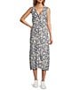 Every Woven Doodle Print V-Neck Sleeveless Button Front Shift Midi Dress, Color:Multi - Image 1
