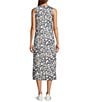 Every Woven Doodle Print V-Neck Sleeveless Button Front Shift Midi Dress, Color:Multi - Image 2