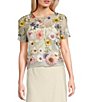 Evolutionary Coordinating 3D Floral Print Short Sleeve Top, Color:Pink Multi - Image 1