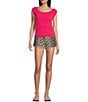 Evolutionary Boat Neck Ribbed Short Sleeve Top, Color:Fuchsia - Image 3