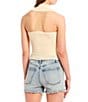 Color:Natural - Image 2 - Button Front Johnny Collar Halter Rib Knit Crop Top