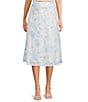 Evolutionary Embroidered Floral Eyelet Mid Rise A-Line Midi Skirt - Image 1