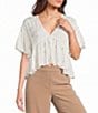 Evolutionary Floral Printed Deep V-Neck Top - Image 1