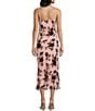 Evolutionary Floral Printed Scarf Side Slit Midi Dress, Color:Pink/Red - Image 4