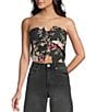 Evolutionary Floral Printed Strapless Bow Top, Color:Black/Mauve - Image 1