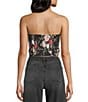Evolutionary Floral Printed Strapless Bow Top, Color:Black/Mauve - Image 2