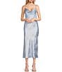 Color:Blue - Image 1 - Jacquard Floral Print Sleeveless Cowl Neck Slip Dress