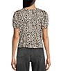 Evolutionary Leopard Print Tie Front Short Sleeve Top, Color:Taupe/Black - Image 2