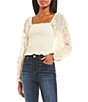 Color:Ivory - Image 1 - Long Lace Sleeve Smocked Top