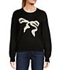 Evolutionary Long Sleeve Crew Neck Ribbon Pullover Sweater, Color:Black - Image 1