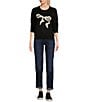 Evolutionary Long Sleeve Crew Neck Ribbon Pullover Sweater, Color:Black - Image 3