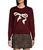 Evolutionary Long Sleeve Crew Neck Ribbon Pullover Sweater, Color:Burgundy/Ivory - Image 1