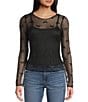 Evolutionary Mesh Bow Print Long Sleeve Top, Color:Black - Image 1