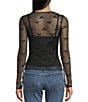 Evolutionary Mesh Bow Print Long Sleeve Top, Color:Black - Image 2