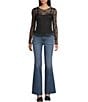 Evolutionary Mesh Bow Print Long Sleeve Top, Color:Black - Image 3