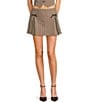 Evolutionary Plaid Bow Pleated Coordinating Mini Skirt, Color:Brown/Black - Image 1