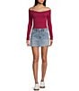 Evolutionary Pointelle Lace Off-The-Shoulder Long Sleeve Top, Color:Wine - Image 3