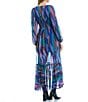 Color:Blue/Purple - Image 2 - Printed O-Ring Waist Long Sleeve Maxi Dress
