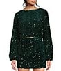 Evolutionary Coordinating Sequin Scoop Neck Long Sleeve Top, Color:Hunter - Image 1