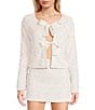 Evolutionary Sequin Velvet Bow Front Long Sleeve Coordinating Top, Color:Cream - Image 1
