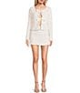 Evolutionary Sequin Velvet Bow Front Long Sleeve Coordinating Top, Color:Cream - Image 3