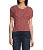 Evolutionary Short Sleeve Crewneck Allover Pearl Sweater, Color:Mauve - Image 1