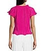 Color:Fuchsia - Image 2 - Short Sleeve Plisse Marrow Top