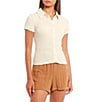 Color:Ivory - Image 1 - Short Sleeve Smocked Button Front Top