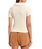 Color:Ivory - Image 2 - Short Sleeve Smocked Button Front Top