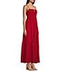 Evolutionary Spaghetti Strap Checker Front Tie Ruffle Maxi Dress, Color:Red - Image 3