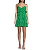 Color:Green/Pink - Image 1 - Spaghetti Strap Printed Tie Shoulder Dress