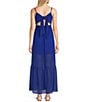 Color:Blue - Image 2 - Spaghetti Strap Rosette Front Maxi Dress
