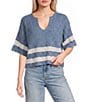 Evolutionary Split V-Neck Short Sleeve Sweater - Image 1