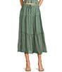 Evolutionary Textured Plaid Ruffled Coordinating Midi Skirt, Color:Sage - Image 1