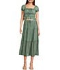 Evolutionary Textured Plaid Ruffled Coordinating Midi Skirt, Color:Sage - Image 3