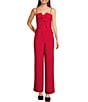 Evolutionary Twill Bow Front Wide Leg Jumpsuit, Color:Red - Image 1