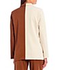 Color:Natural/Brown - Image 2 - Two-Tone Color Block Notch Collar Long Sleeve Jacket