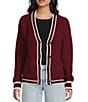 Evolutionary V-Neck Button Front Long Sleeve Cardigan, Color:Wine/Black - Image 3